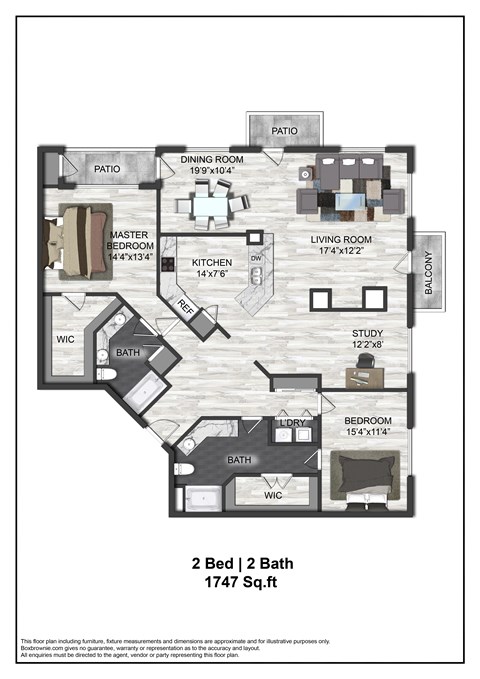 Floor plan for 2 beds, 2 baths, 1680 sqft